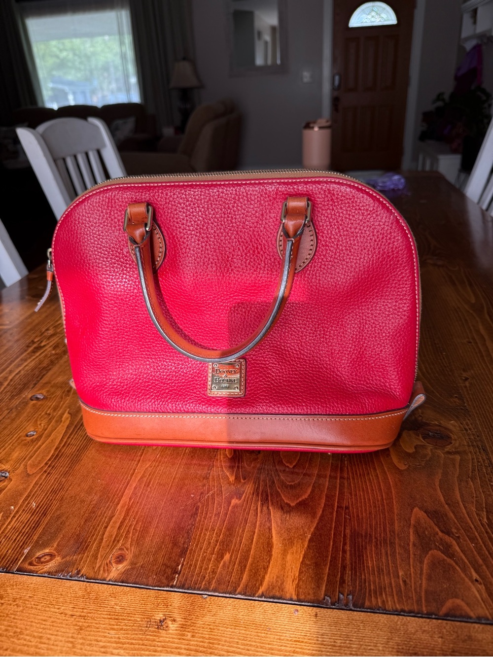 Dooney & Bourke Pebble Grain Zip Zip Satchel in Red. MISSING SHOULDER STRAP.